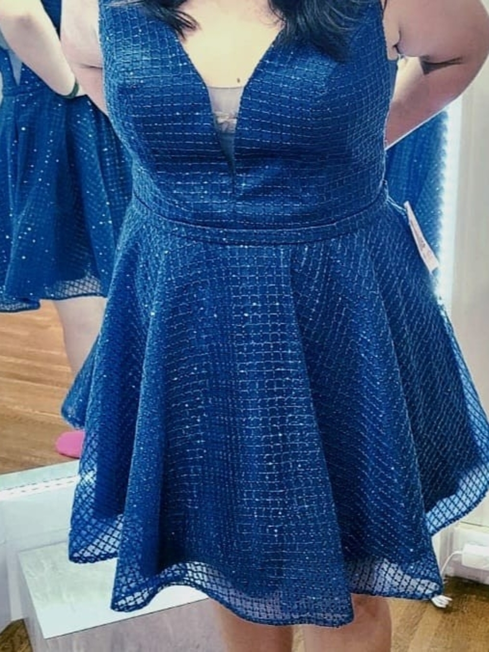 Clarisse Sparkle Fit-and-Flare Dress in Navy